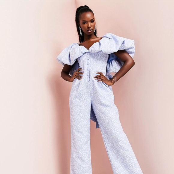 ASOS BLUE WIDE LEG FLORAL JUMPSUIT - Picture 1 of 4